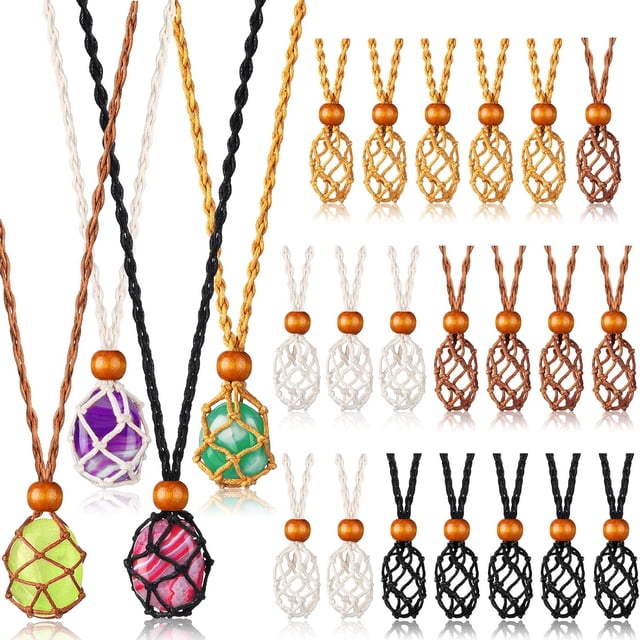 HAHDAXIA 24 Pcs Support de Collier en Cristal Support de Pierre Vide Support de Collier en Cristal Ajustable Cordon de Collier pour Cristaux Pendentif Support de Pierre Cage de Collier Pendentif pour Quartz
