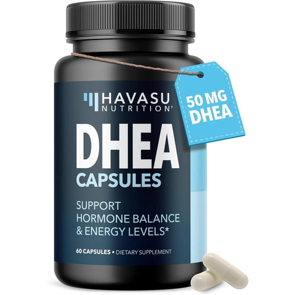 Havasu DHEA 50mg Capsules, DHEA Supplement for Men & Women, Boost Energy and Help Hormones, 60 Ct