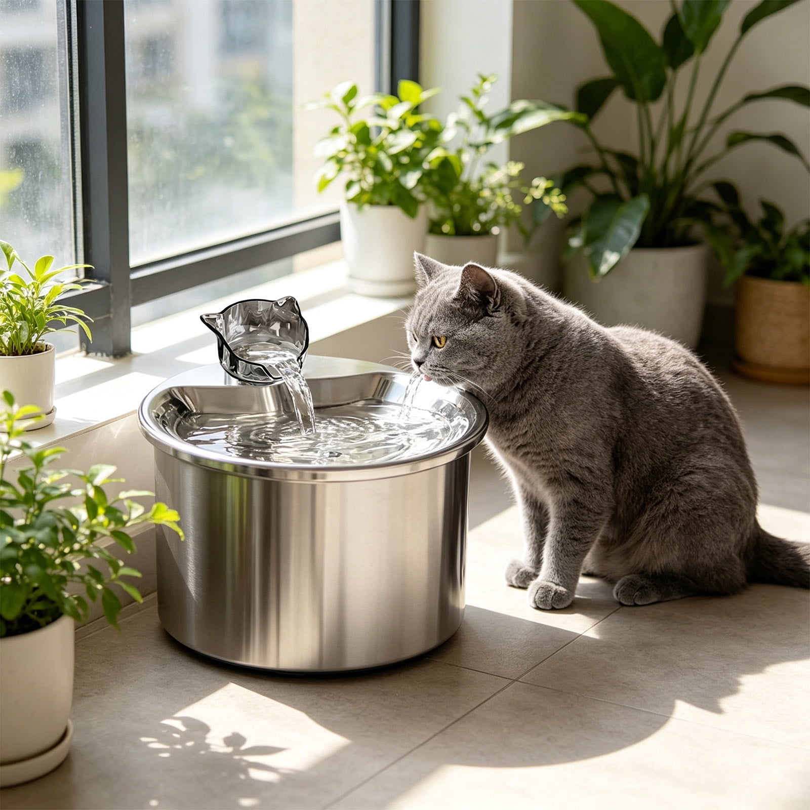 USB Stainless Steel Pet Water Dispenser Automatic Circulation Filter Pet Water Dispenser Intelligent Pet Water Feeder Flowing Water Suitable for Cats To Drink