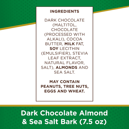 RUSSELL STOVER Sugar Free Dark Chocolate Almond & Sea Salt Bark, 7.5 oz bag (≈ 24 pieces)