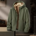 thumbnail image 2 of Timoontee Men's Sherpa Lined Jacket Fall Winter Warm Hooded Coats Solid Fleece Zipper Jacket Coat Casual Comfy Outerwear Coat with Zip Pocket Army Green XL, 2 of 6