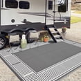 thumbnail image 4 of Outdoor Area Rug – striped Bordered Plastic Woven – Easy Clean & UV Resistant – Patio, Backyard & Camping, 4 of 20
