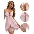 thumbnail image 3 of Unique Bargains Women's Deep V Full Slips Plunge Chemise with Bulit in Bra M Pink, 3 of 6