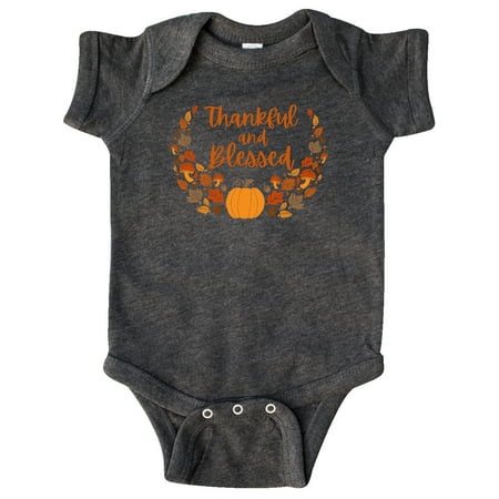 

Inktastic Thankful and Blessed Pumpkin and Fall Leaves Gift Baby Boy or Baby Girl Bodysuit