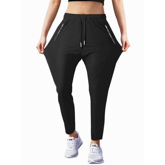 New Sport Stretch Active Pants for Women with Pockets Tapered Casual Workout Pants with Zipper Pocket