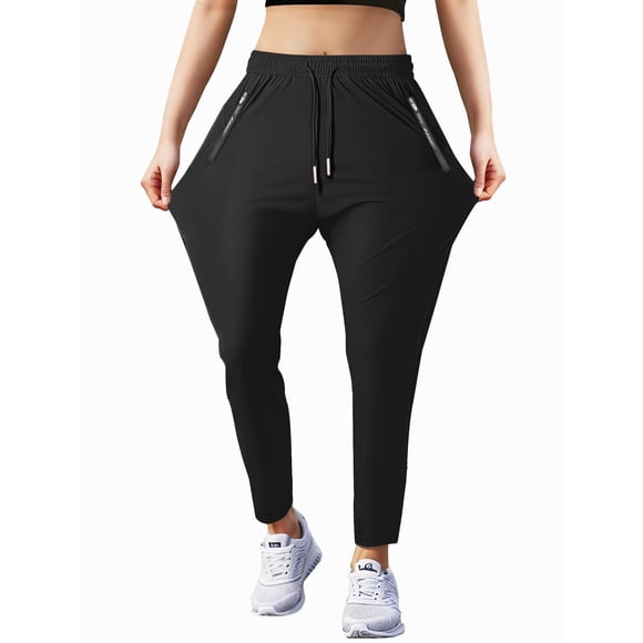 Pantalón deportivo de jogging para mujer Hidkat negro con bolsillos con cierre