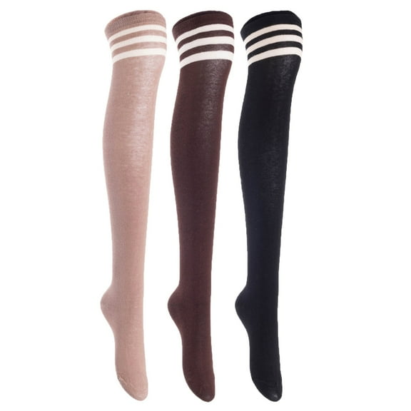 3 Pairs Awesome Women Thigh High Cotton Boot Socks. Durable Knee High Socks, Perfect As Winter & Spring Socks Size 6-9 Black, Coffee, Khaki T1022-3c2