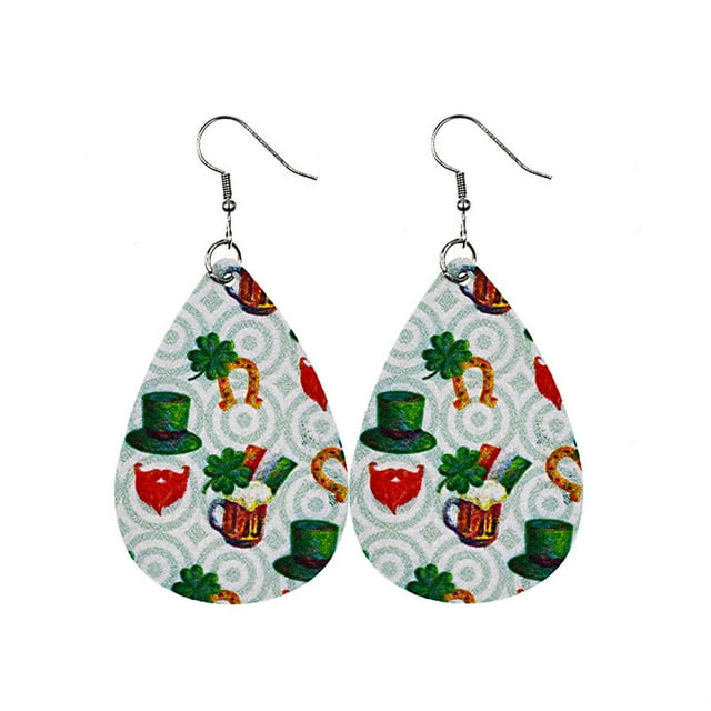 Pendientes para mujer, regalos para mujer, moda femenina, pendientes con estampado de gota verde del Día de San Patricio, pendientes de botón para mujer.