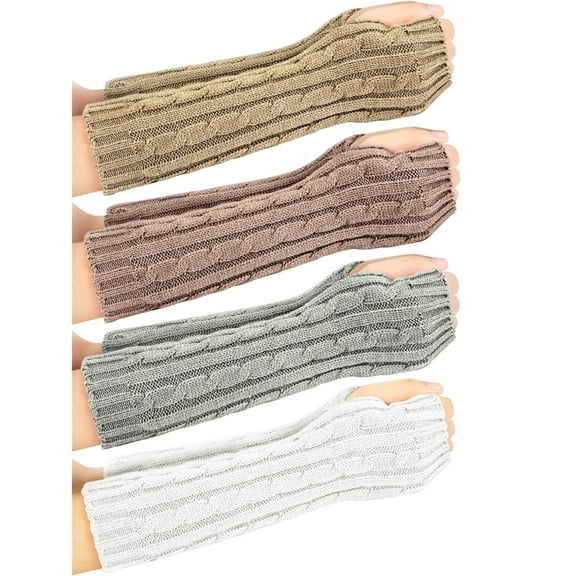 4 Pairs Knitted Arm Warmers Gloves Winter Long Fingerless Gloves Thumb Hole Gloves Mittens for Women and Men