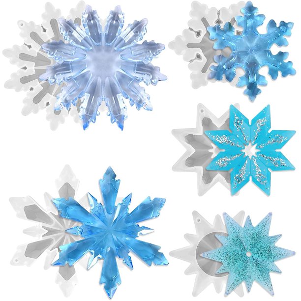 Moldes de resina de copo de nieve de 5 piezas, moldes de silicona para copos de nieve, molde de jabón para resina epoxi, manualidades DIY, pendientes colgantes para bodas, Navidad Feliz Sencillez