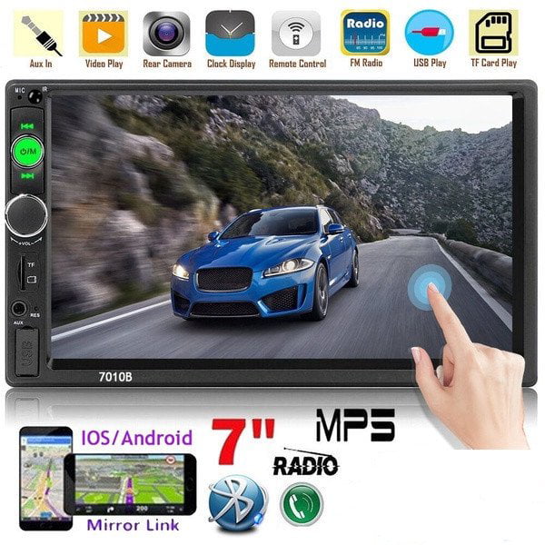 Backup Camera & Steering Wheel Control Hikity 2 Din Car Stereo 7 HD Touch Screen MP5 Player Bluetooth FM Radio Support iOS/Android Phone Mirror Link with AUX/Dual USB/SD/DVR Input