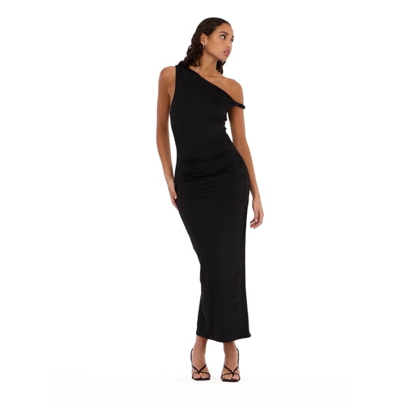 Forever 21 Women’s Maxi Dress with Side Ruching Detail and High Neckline, Sleek Fitted Silhouette with Side Slit for Evening and Special Occasions, XS-XL