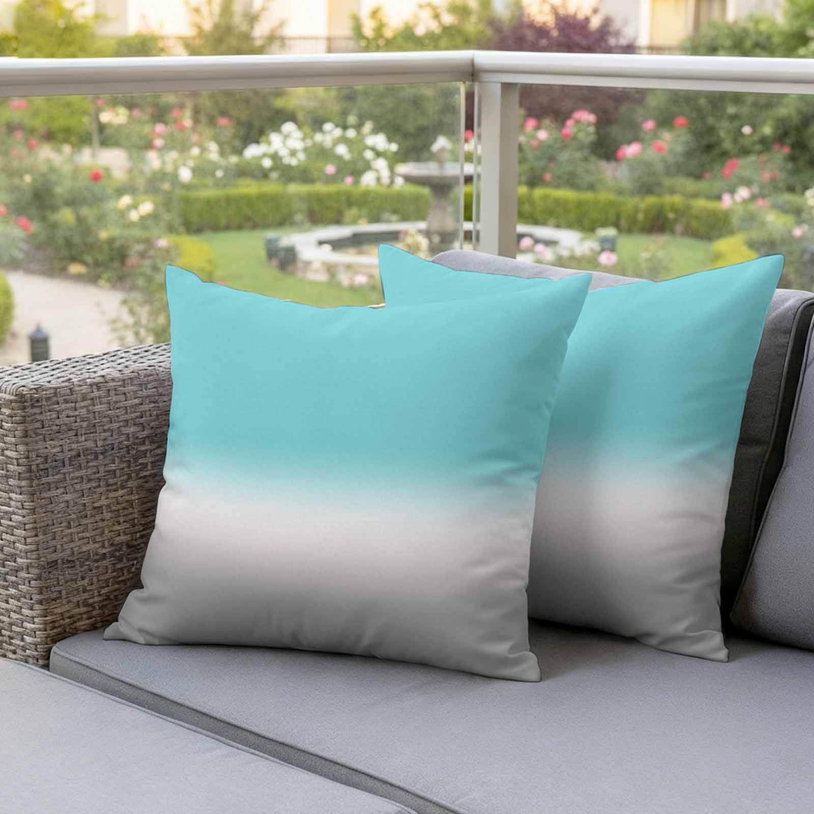 Outdoor Waterproof Pillow Covers Teal to Gray Gradient Decorative Throw Pillow Protectors,Pillowcase Cushion Cases for Patio Sofa Garden Couch,16x16in,Pack of 2