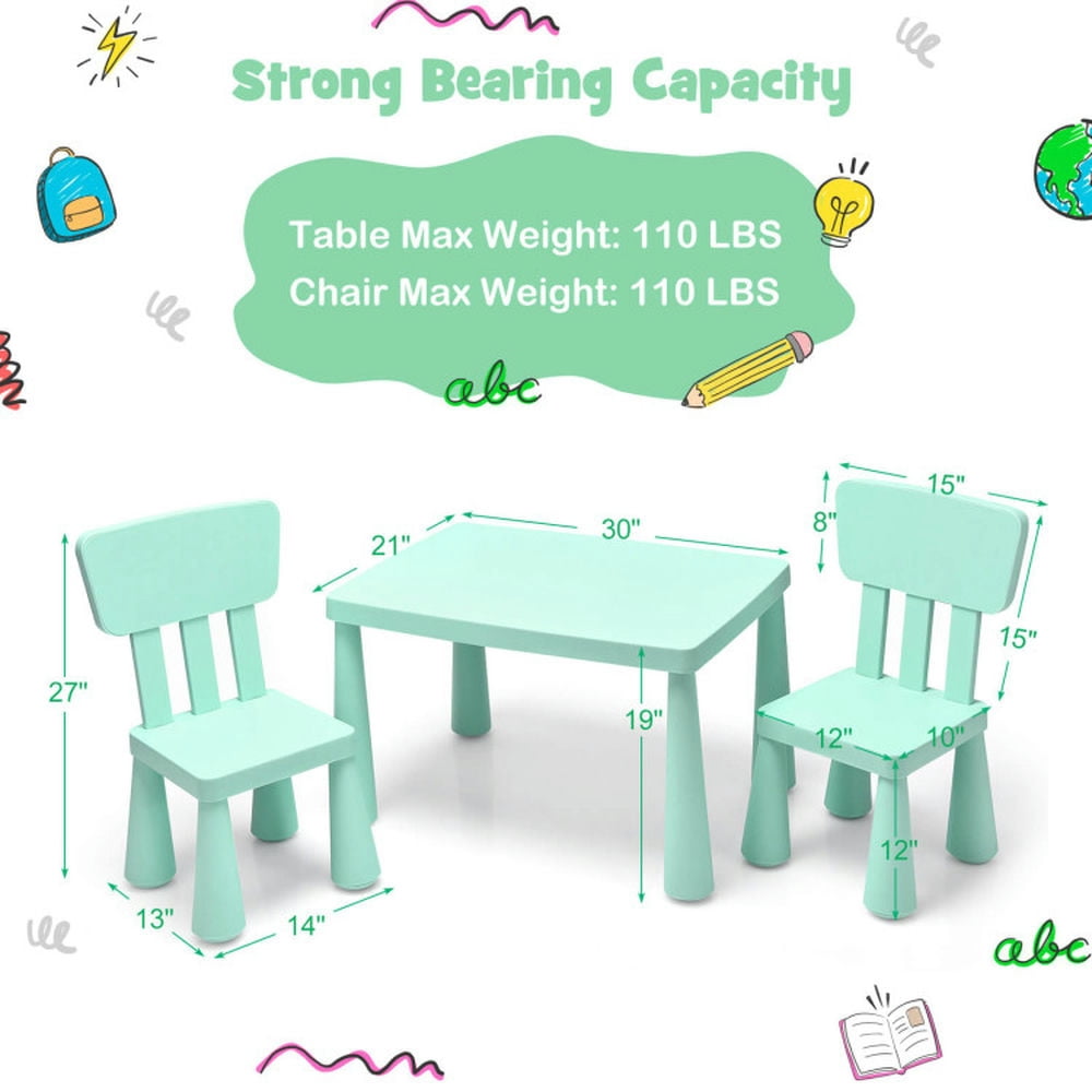 Resenkos 3 Pieces Toddler Multi Activity Play Dining Study Kids Table and Chair Set-Green, Small Folding Table for Arts & Crafts, Snack Time, Homeschooling, Homework