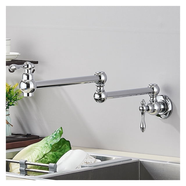 Brushed Gold Foldable Pot Filler Tap Wall Mounted Kitchen Faucet Single Cold Water Kitchen Tap Rotate Folding Spout For Kitchen ,bar Laundry RV Farmhouse