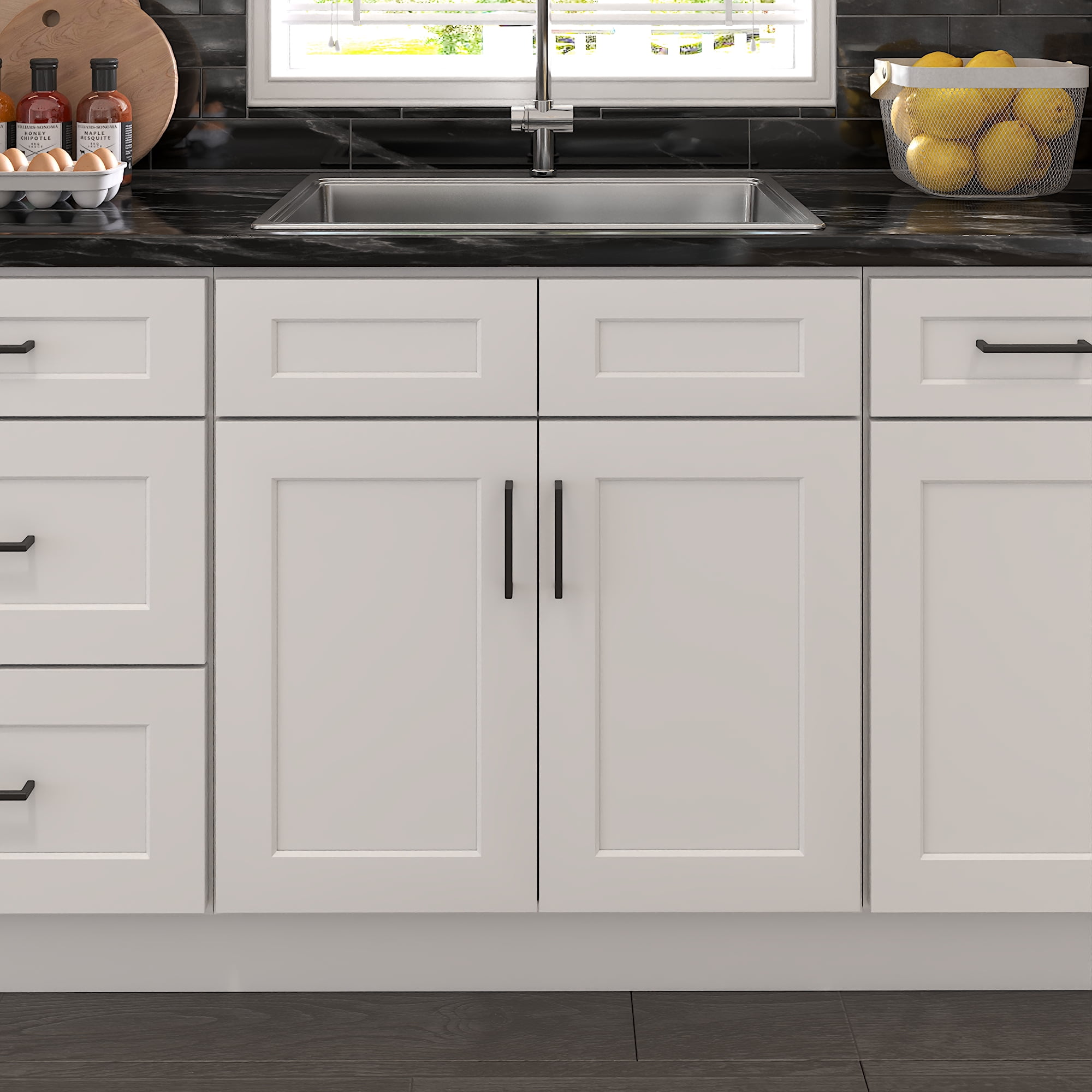Furinno Shaker Sink Bases Kitchen Cabinet, Ready to Assemble, 24 D x 30 W x 34.5 H, White