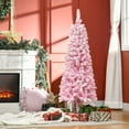 thumbnail image 2 of HOMCOM Snow Flocked Pencil Artificial Christmas Tree with Steel Base Pink, 2 of 10