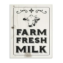 The Stupell Home Decor Collection Black and White Farm Fresh Country Milk Cow Oversized Wall Plaque Art, 12.5 x 0.5 x 18.5