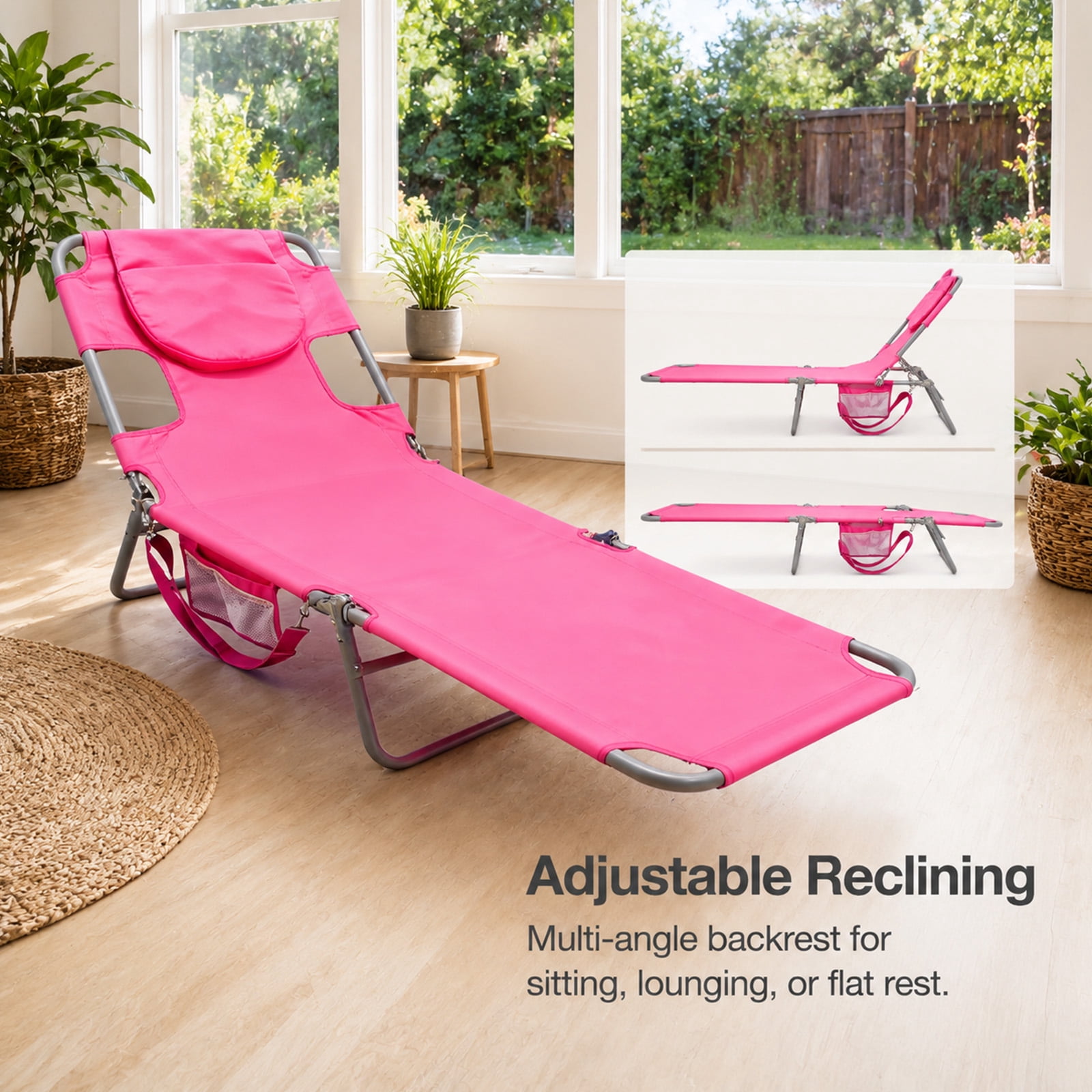 Alvantor Folding Lounge Chair 72"x22"Portable Reclining Lounger, Outdoor Relaxing Pool Tanning Chair, Lightweight Beach Recliner with Backpack Straps and Side Pockets