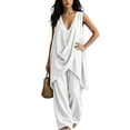 thumbnail image 4 of Women's Solid Stand Collar Sleeveless Draped Top Loose Harem Pants 2 Piece Outfit, Casual Beach Vacation Matching Set White XXXL(XXXL), 4 of 7