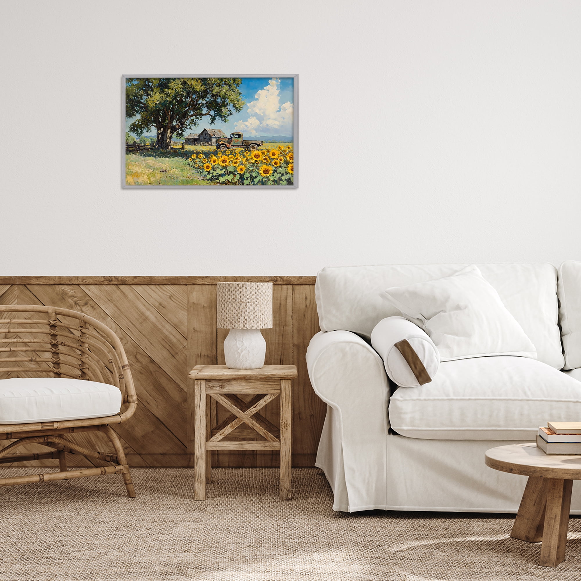 Stupell Industries Sunflower Pickup by Old Barn Gray Framed Giclee Art, design by Franklyn Gregory