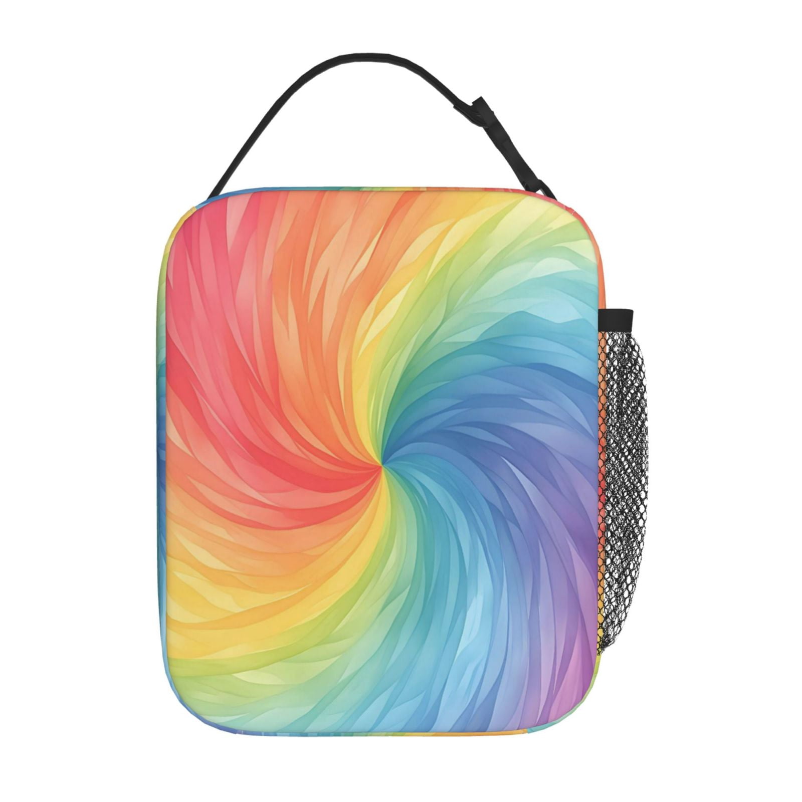 Lunch Bag For Women Men Insulated Portable Lunch Box Bento Box Office Picnic Travel Cooler Bag Darkmagenta Tie-Dye Background Rainbow Colors_2