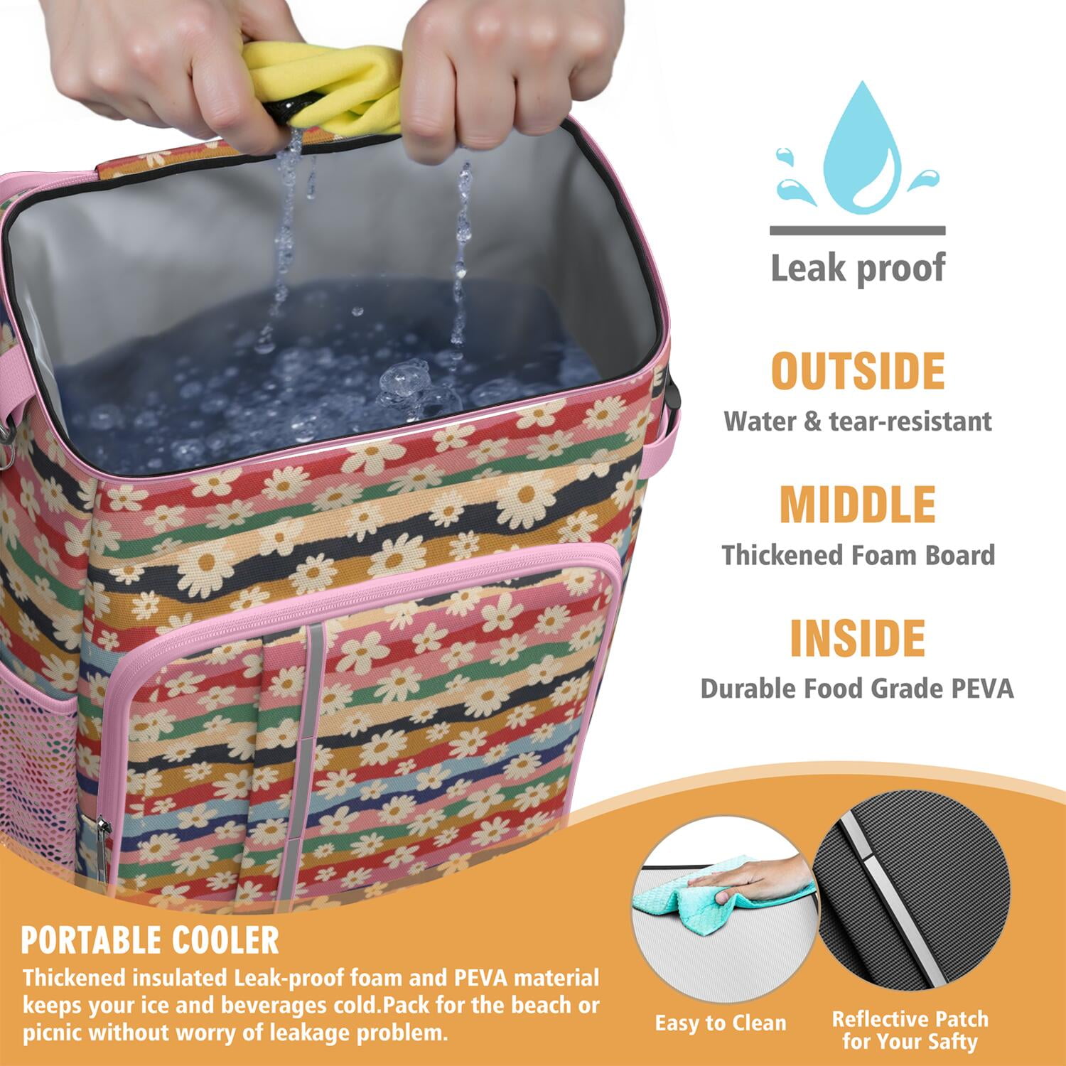 Travel Cooler Bag - Pioneer Flower Camping Beer Cooler Backpack with Bottle Opener- Waterproof Insulated Picnic Backpacks - Cooler Bag for Beach