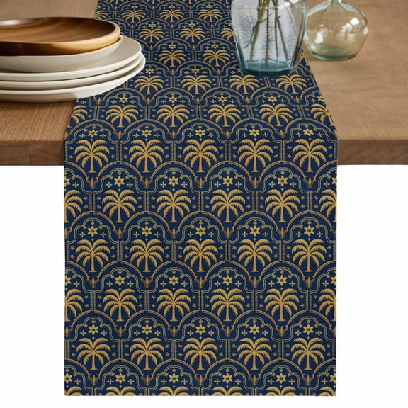 Table Runner 70 Inches Long for Kitchen Dining, Yellow Palm Trees Dresser Scarf Farmhouse, Dining Table Decorations for Wedding/Parties, Summer Tropical Coconut Trees Vintage 13 x 70 In