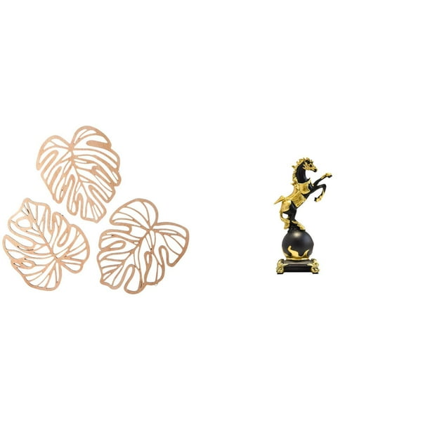 Placa de pared con hojas de palma,Decoración de pared de madera con hojas de palma,Adorno de madera para pared con decoración tropical de la jungla,Figura de escritorio,Estatua de caballo en