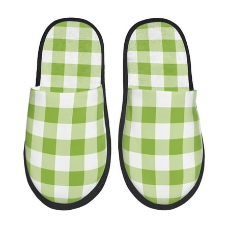 Balery White Green Plaid Slient Indoor Furry Fleece Comfort House Shoes Soft Non-Slip Home Shoes Cotton slippers House Slippers-- Medium