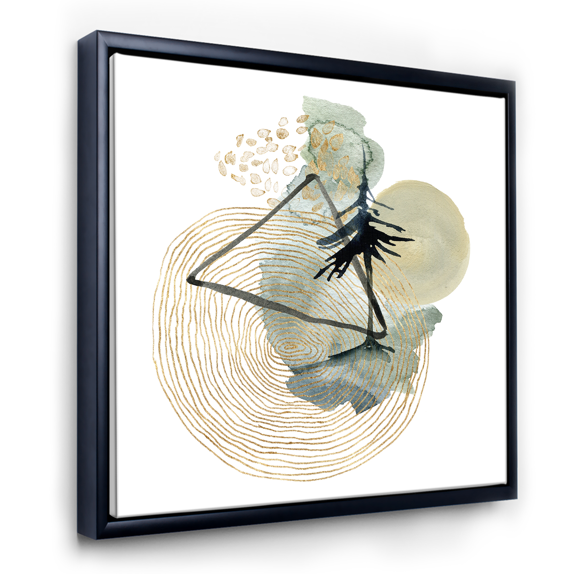 Designart 'Abstract Landscape Of Mountains Tree and Moon' Mid-Century Modern Framed Canvas Wall Art Print