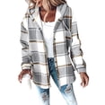 thumbnail image 3 of Women'S Casual Jacket Plaid Long Sleeve Shacket Fleece Lined Hooded Jackets Warm Coat Light Gray XXXL, 3 of 9
