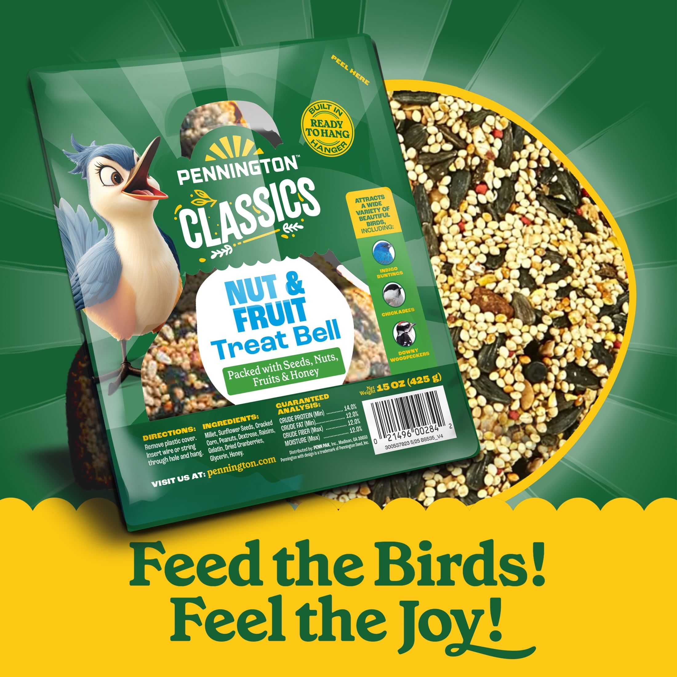 (2 pack) Pennington Nut and Fruit Treat Bell Wild Bird Food and Seed 15 oz Dry 1 Pack