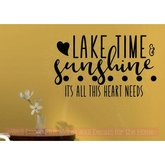 Beach Wall Art Lake Time Sunshine Camping Quote Vinyl Wall Decals Sticker 23x14-Inch Black