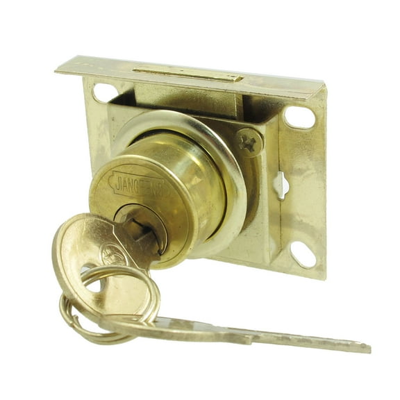 Cabinet Security Gold Tone Metal 0.8" Cylinder Drawer Lock w 2 Keys