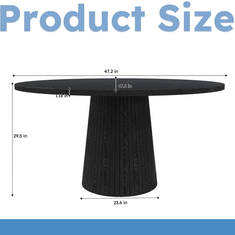 47.2'' Round Large Dining Table for 4, Accent Kitchen Dinner Table with Striped Base, Wood Side Table with Metal Frame