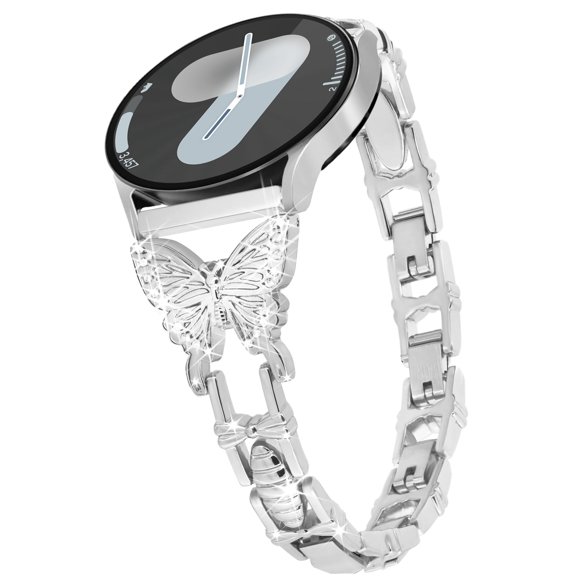 Correa de reloj G-ficu de 20 mm con forma de mariposa y diamante, metal plateado