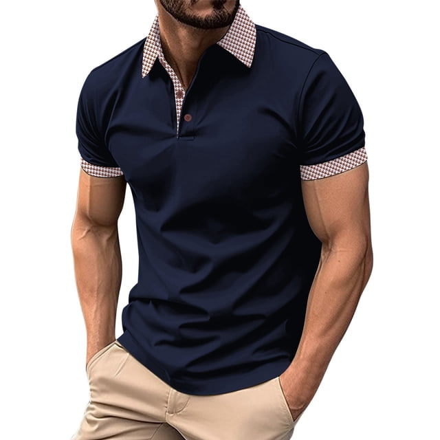 Men's Four Seasons Leisure Lapel Button Short Sleeve Tops - Fashionable Design for Work and Easy Collocation with Coat