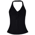 thumbnail image 5 of TrendOFT V Neck Tank Tops for Women Dressy Twist Front Halter Top Summer Sleeveless Crop Backless Blouses Black M, 5 of 6