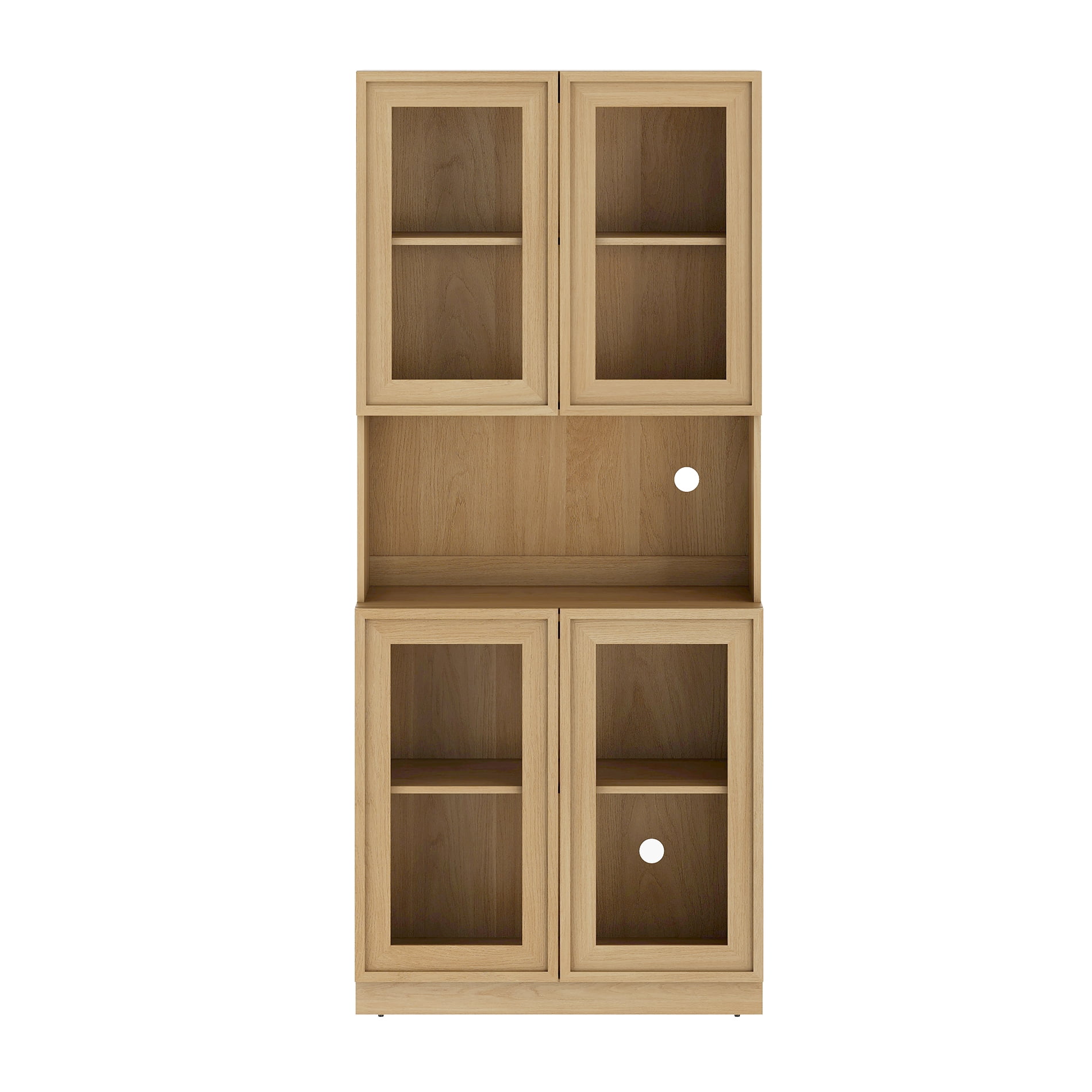 72" Tall Modern Sideboard Buffet Cabinet, Glass Door Storage Cabinet with Adjustable Shelves, Layered Wood Console Cabinet for Dining Room,Living Room, Entryway,Oak