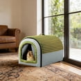 thumbnail image 6 of Covered Cat House With Door Flap, Secure Cozy Plush Cat Cave Bed for Indoor, Removable Washable Pad All-Season Cat Hideaway Shelter, Green, 6 of 6
