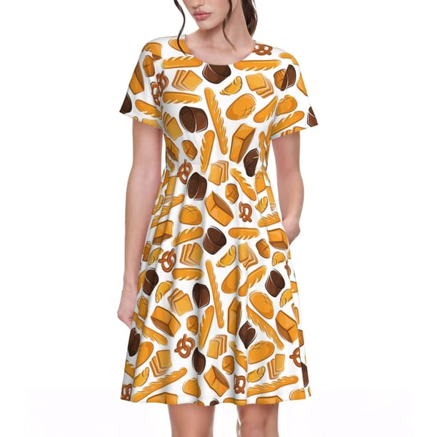 Balery Coffee Bun Hot Dog Vestidos sueltos de manga corta para mujer, vestidos de verano 2025, vestidos casuales de corte A con vuelo.