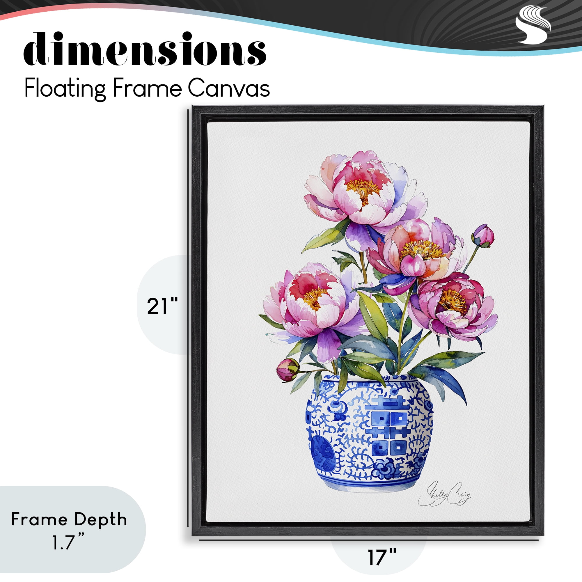 Stupell Industries Blue Dynasty Blooms Black Framed Floater Canvas Wall Art, design by Shelly Craig