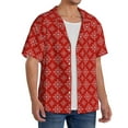 thumbnail image 2 of Balery Red White Snowflakes Camisa Casual de Manga Corta con Botones para Hombre, Texturizada, Estilo Cubano, para Playa, Verano-Medium, 2 of 5