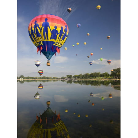 Hot Air Balloons Reflected in Prospect Lake, Colorado Springs, Colorado, USA Print Wall Art By Don