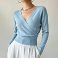 thumbnail image 2 of XUNKUSGA Sweaters for Women Fashion Wrap Cross V Neck Long Sleeve Knit Sweaters Classic Solid Color Slim Fit Pullover Sweaters Lightweight Soft Knit Tops for Women Sky Blue M, 2 of 7