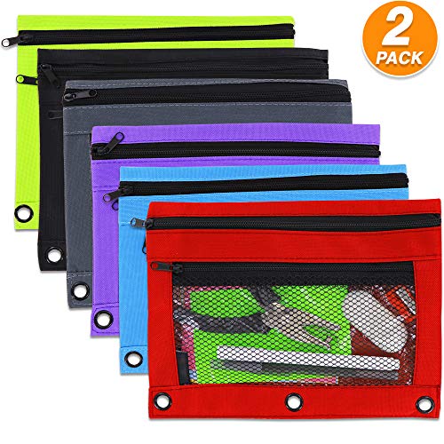 Emraw Double Pocket Zipper Pencil Pouch Document Bag Zip File Folders with 3 Rings Hole Perfect