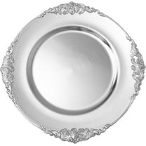 Simply Elegant Filigree Edge Plastic Charger Plate | Service Plate for Parties, Dinner, Weddings, Quinceaneras and Events | 13 inch Diameter | Silver | Set of 12