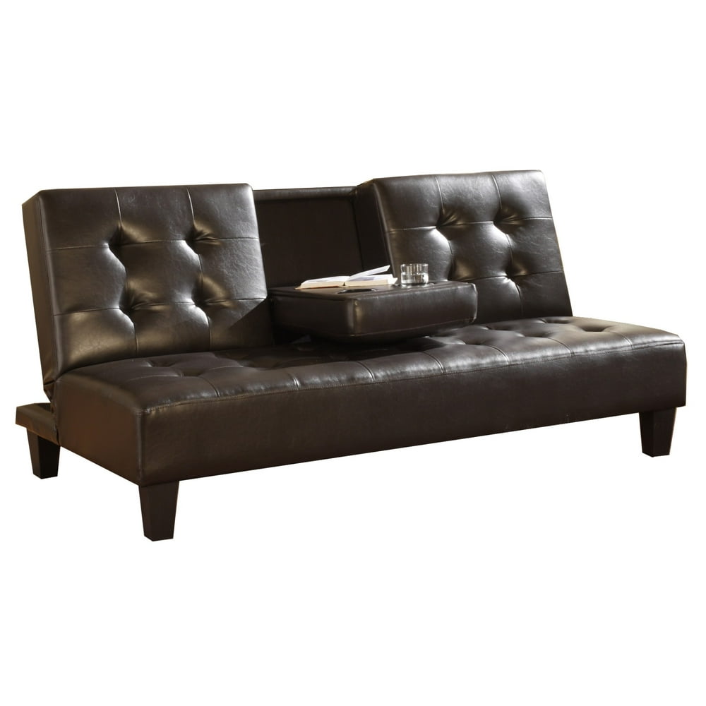 Brown Leather Upholstered Tufted Futon Sofa Bed