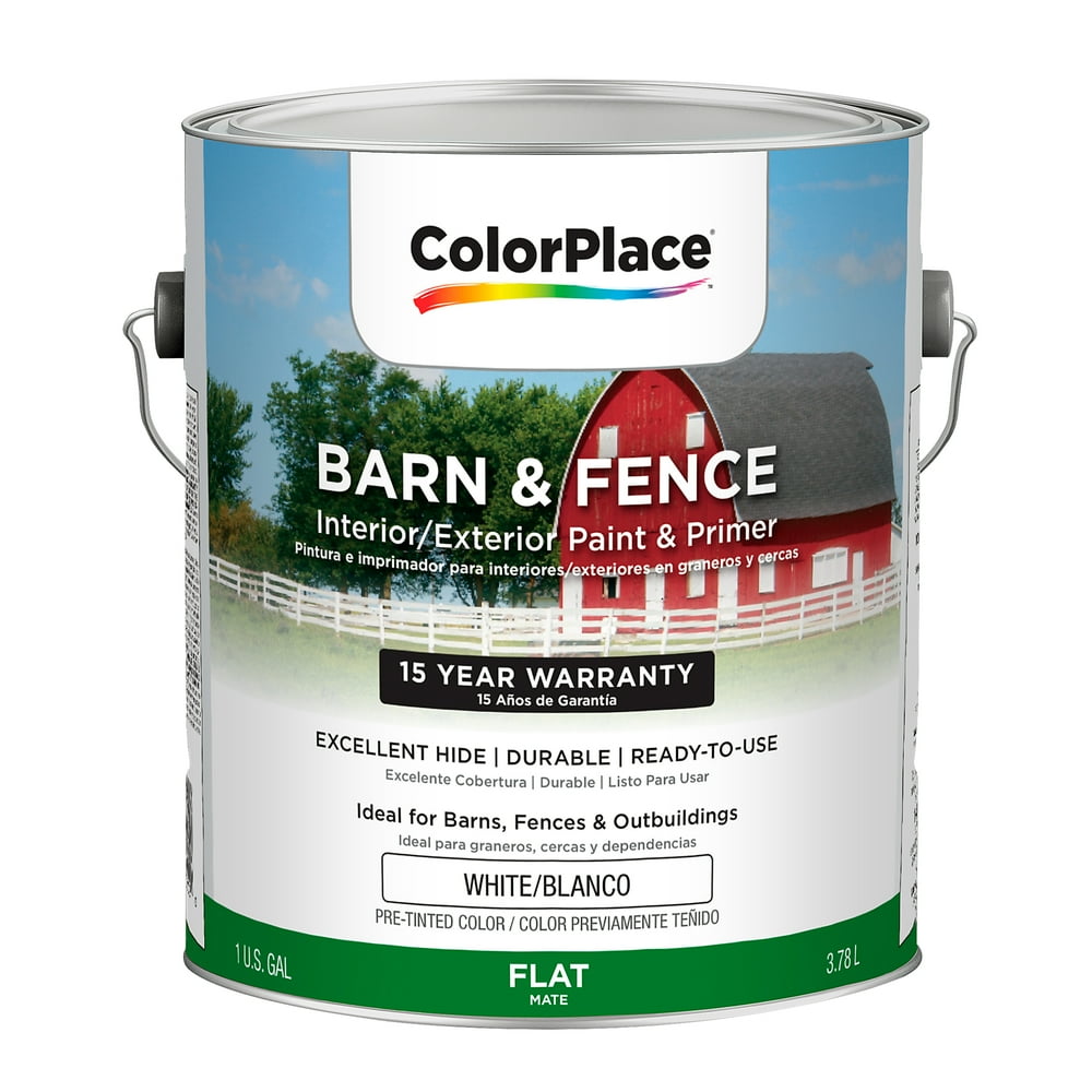 ColorPlace Flat Interior/Exterior Barn and Fence White Paint,1Gal